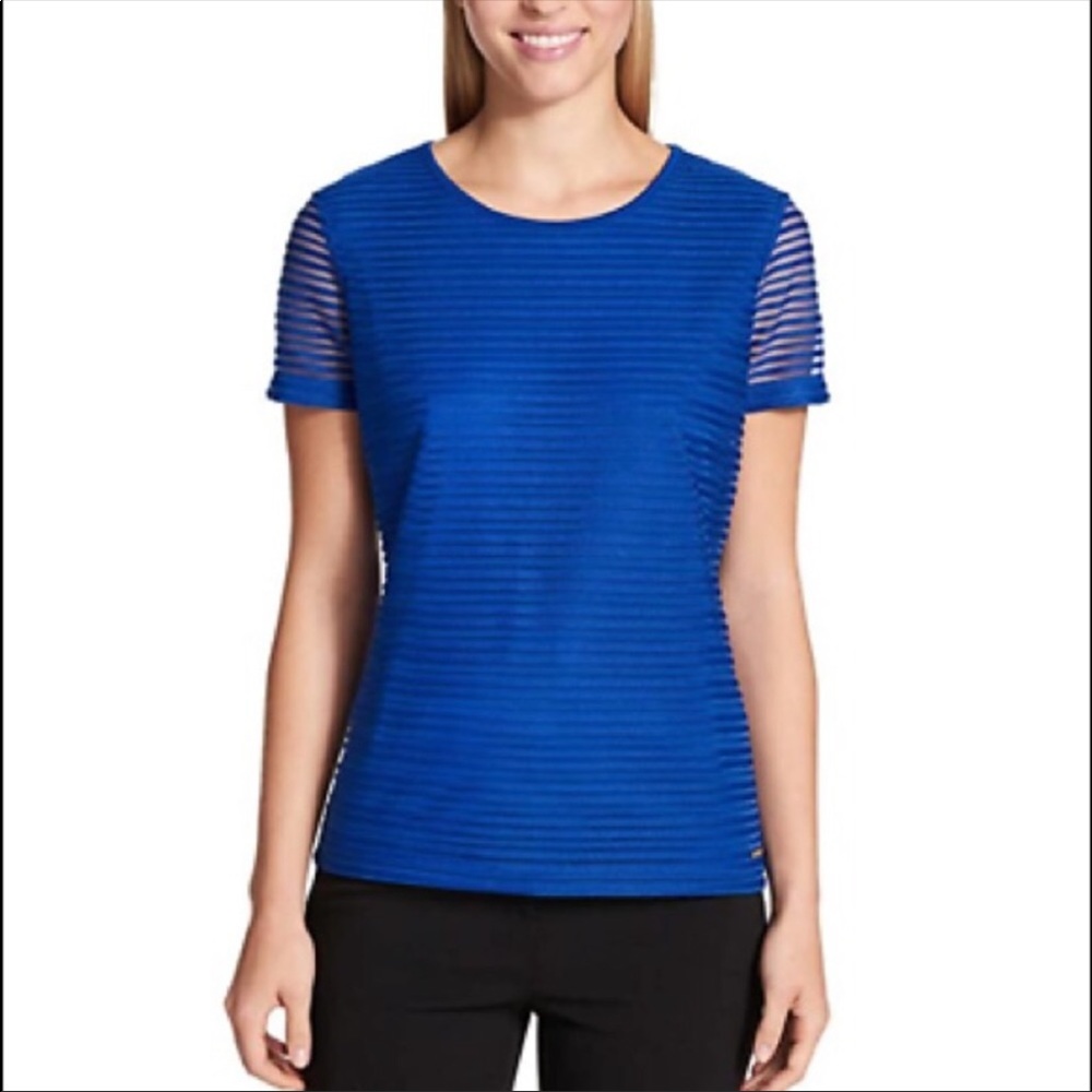 Calvin Klein Size X-Large Blue Stretch Textured Shirt